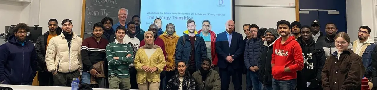 Students and staff from the SPE student chapter at a University of Dundee lecture on the energy transition.